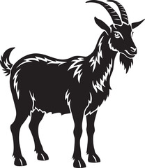 Goat - Black and White Vector Illustration - Isolated On White Background