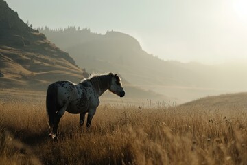 Spirited Riderless mustang horse. Freedom wild equestrian beautiful horse. Generate ai - obrazy, fototapety, plakaty