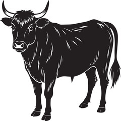 black and white vector image of a cow on a white background.