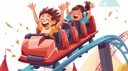Kids on rollercoaster rides vector illustration. Boy
