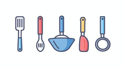 Kitchen utensils pan colored line icon. flat vector 