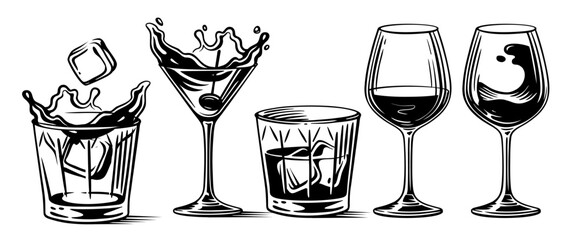 Cocktails and alcoholic drinks. Vector set - 779875443