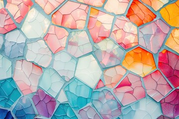 Geometric Mosaic Pattern. Design composed of geometrical shapes such as diamonds, hexagons and parallelograms. Pastel pearl colors, summer tones. Abstract technology multicolored seamless background.