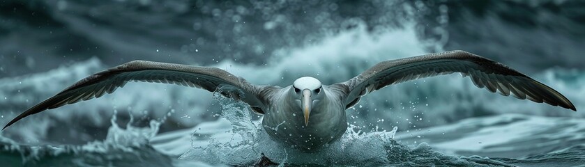 Albatross wings spread wide gliding over a stormy sea - obrazy, fototapety, plakaty