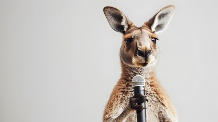 Confident Kangaroo Crooning Karaoke on a White Background - obrazy, fototapety, plakaty
