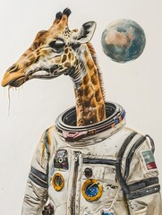 Cosmic Giraffe Exploring the Wonders of the Universe in Astronaut Suit