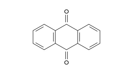 anthraquinone molecule, structural chemical formula, ball-and-stick model, isolated image anthracenedione