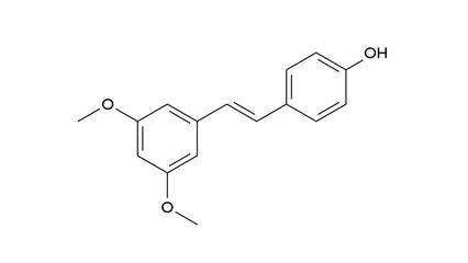 pterostilbene molecule, structural chemical formula, ball-and-stick model, isolated image stilbenoids