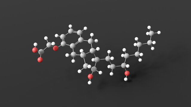 treprostinil molecular structure, vasodilator, ball and stick 3d model, structural chemical formula with colored atoms