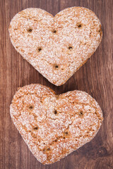 Bread in shape of heart baked from whole grain flour