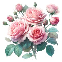 Illustration showcasing a cluster of pink roses in full bloom.