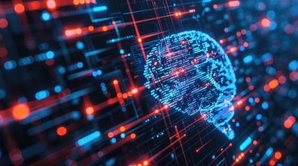 Obraz premium Artificial intelligence. Abstract digital brain depiction with circuits and binary for AI insights