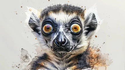 Foto op Plexiglas Lemur looking with wide eyes, curiosity and alertness concept, watercolor painting style. © Kanisorn