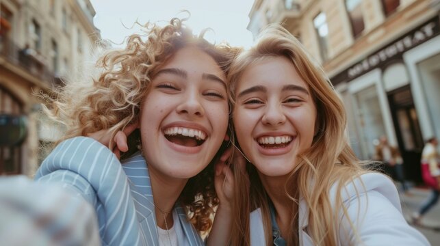 Joyful Friends Taking Selfie