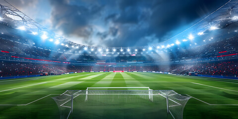 Top view of modern football stadium in lights