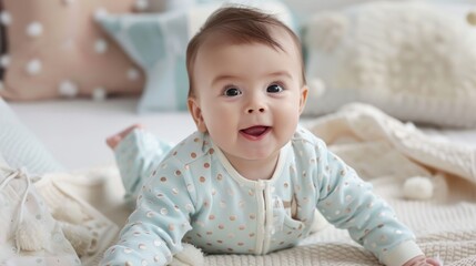 Fototapeta premium Dress your little one in adorable baby apparel featuring a seamless pattern of soft pastel polka dots, ensuring they look cute and cozy all day long