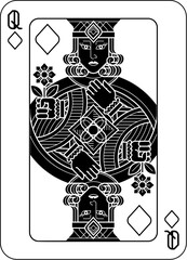 A queen of diamonds card design from a playing cards deck pack