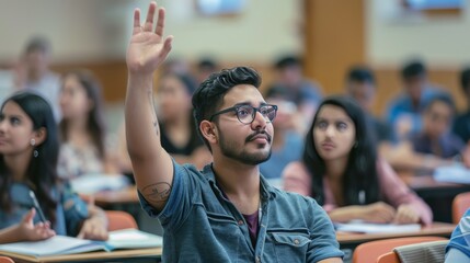 The student raises their hand to ask a question. The professor calls on them and they answer the question correctly. The student is confident and is not afraid to participate in class.