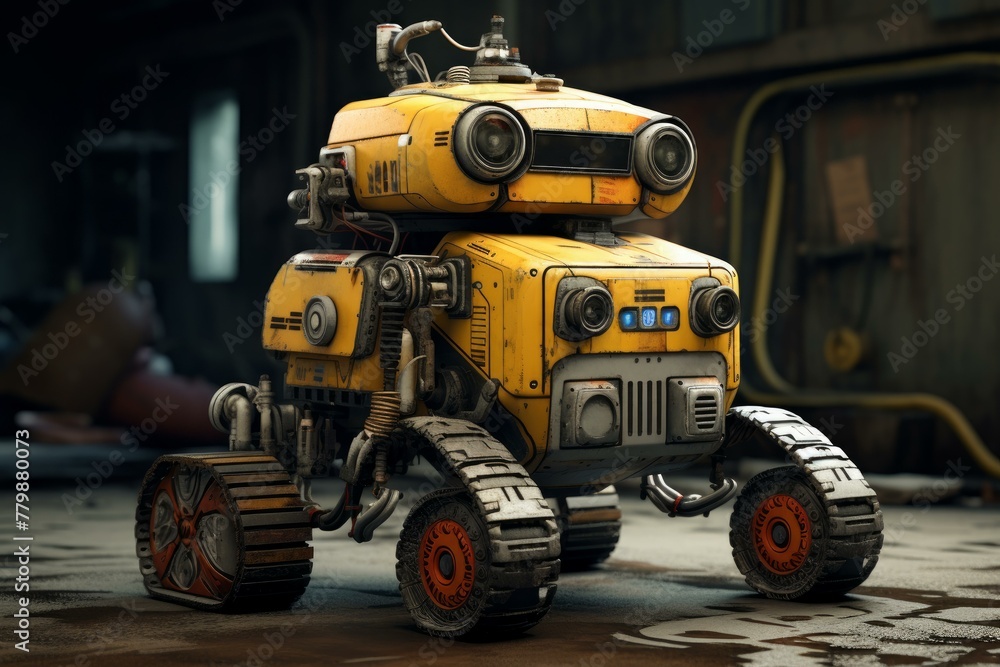 Poster industrious robot hand assembly car. factory production. generate ai
