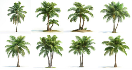 Coconut tree clipart,  tropical palm collection set isolated on white background, Generative Ai 