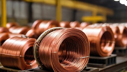 Copper wire roll in the warehouse