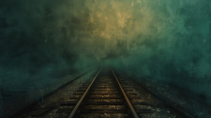 A train track with a dark, gloomy atmosphere - obrazy, fototapety, plakaty