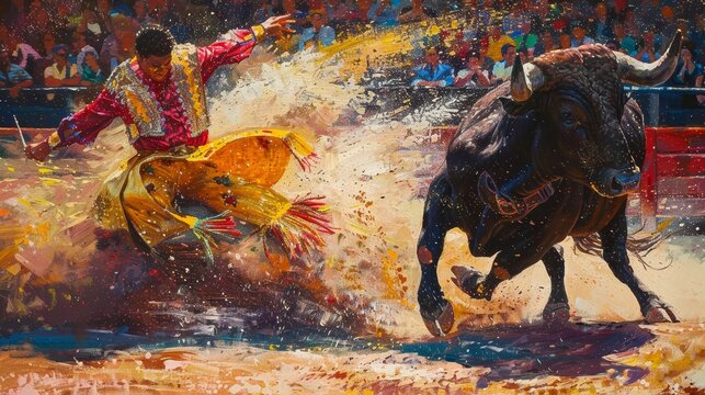 Spain's bullfights, oil paintings,