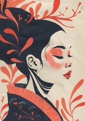 Creative paper cut poster with women's face and floral patterns