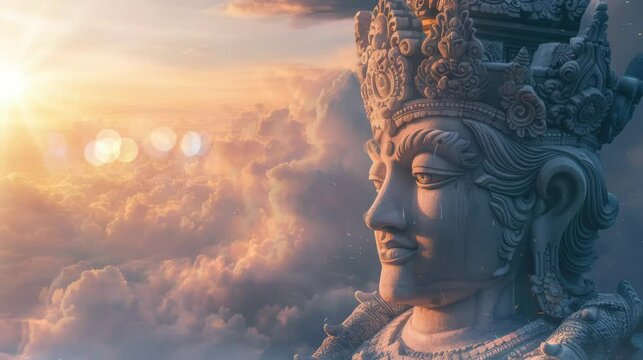 a very beautiful and amazing statue above the clouds. seamless looping time-lapse virtual 4k  video Animation Background.