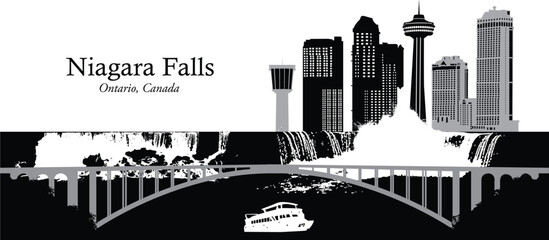 Vector illustration of the skyline cityscape and waterfall of Niagara Falls, Ontario, Canada - obrazy, fototapety, plakaty