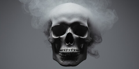 Skull with smoke, isolated background, ghost wallpaper, Ai generated.