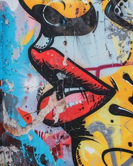 urban graffiti lips on the wall
