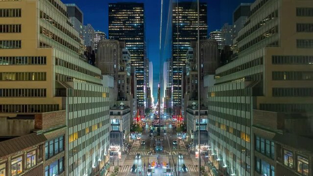 Mirror image Reflection of NYC New York City Time Lapse of Downtown Traffic in Manhattan