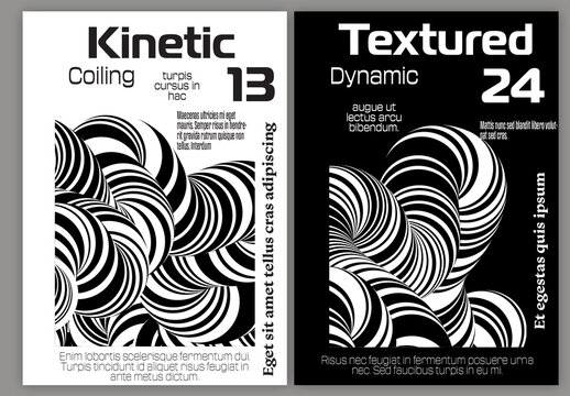 A4 Flyer Abstract 3D Curved Swirling Striped Shape Black And White