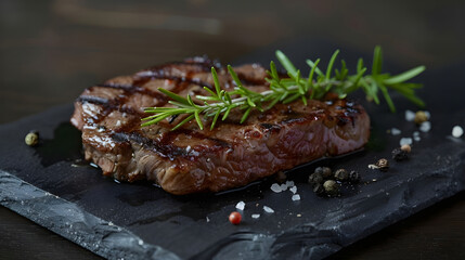 Tender steak adorned with herbs on slate - Ai Generated
