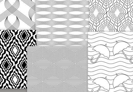 Seamless Pattern Collection with Simple Black and White Geometric Shapes