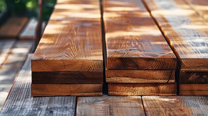 Solid wood deck boards ready for construction and finishing, emphasizing the quality craftsmanship and versatility of the material for outdoor projects