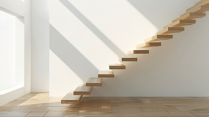 Minimalistic Wooden Floating Staircase in Bright Interior
