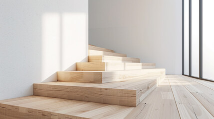 Sunlit Minimalistic Wooden Stairs in a Modern Home
