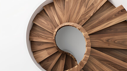 Top Down View of Minimalistic Wooden Spiral Staircase