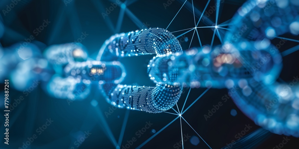 Poster abstract blockchain shape, digital chain technology.