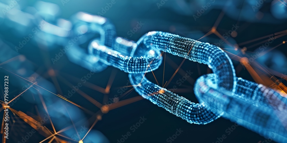 Poster abstract blockchain shape, digital chain technology.