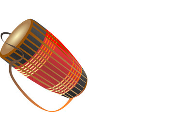 Assamese drum (dhol, onoinya) decorated with gamosa (ornamental body wipe) isolated on white. Traditional attribute for festivals (Bhogali, Kongali, Magh Bihu). Vector.
 - obrazy, fototapety, plakaty