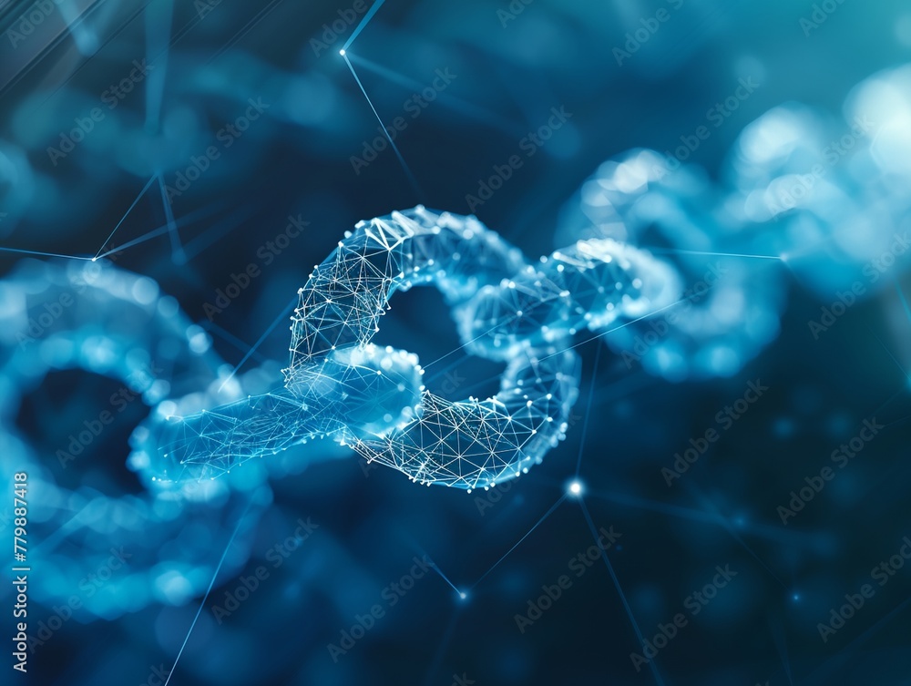 Poster abstract blockchain shape, digital chain technology.