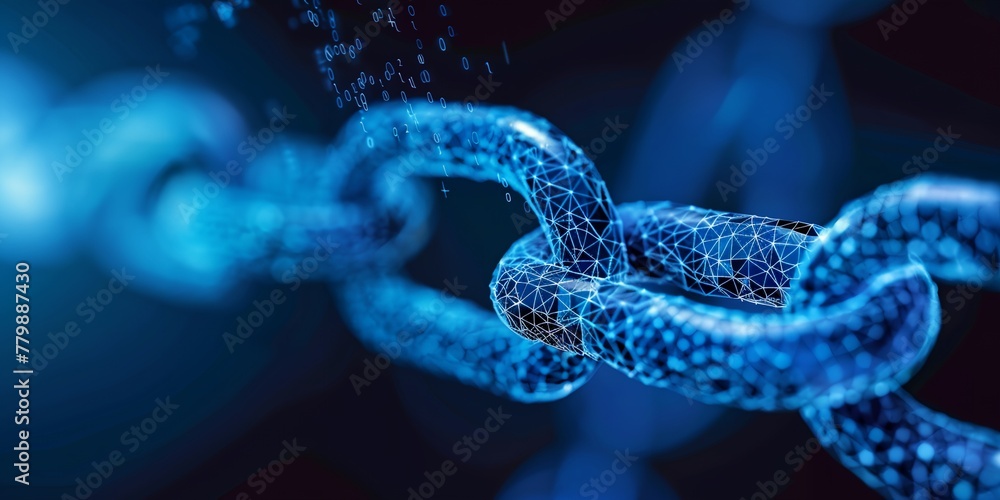Poster abstract blockchain shape, digital chain technology.