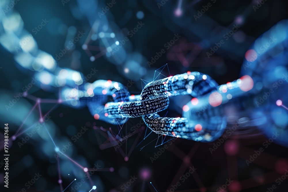 Poster abstract blockchain shape, digital chain technology.