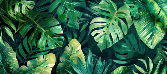 Watercolor Tropical leaves background