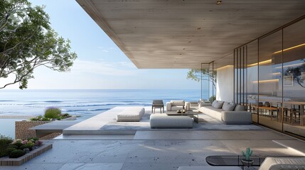 Fototapeta premium A large open living room with a view of the ocean