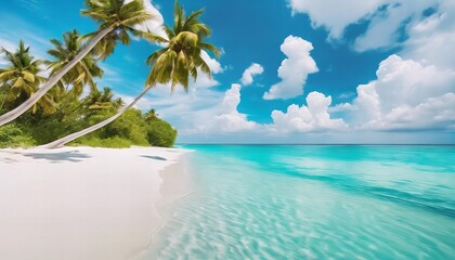 Fototapeta na wymiar beautiful beach with palm trees and a clear blue ocean