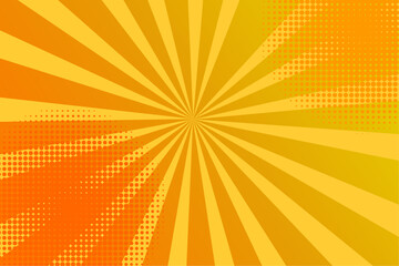 Sunburst background with yellow rays with halftone effect